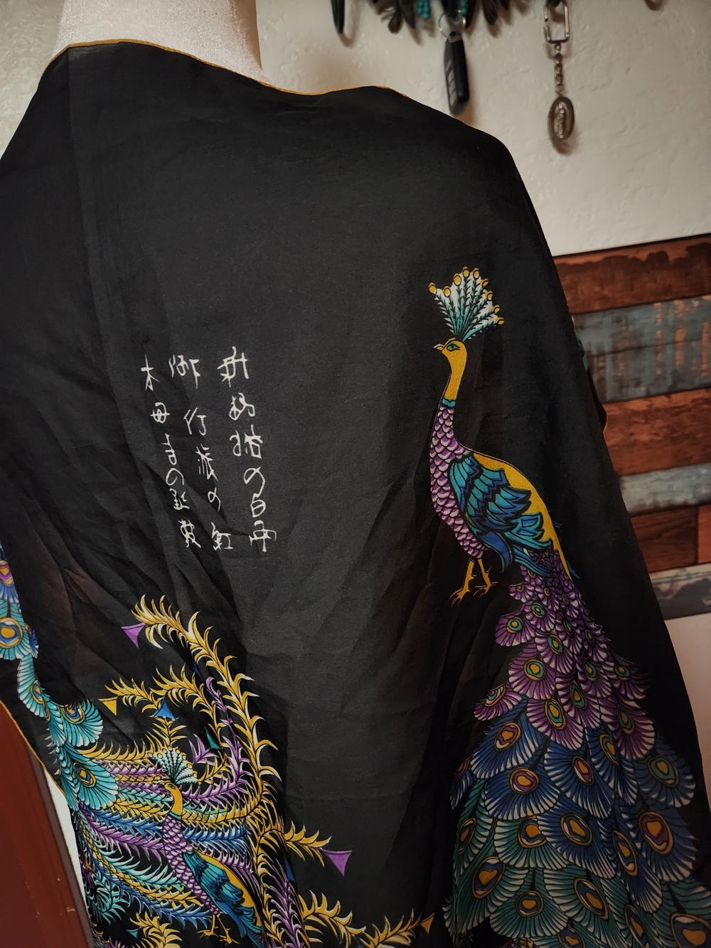 Black Peacock Print Scarf - Picture 6 of 7